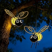 abordables Éclairage paysager-Lot de 2 lanternes solaires suspendues en forme d'abeille, étanches, avec éclairage LED décoratif pour jardin, cour, clôture, balcon, terrasse – ambiance &amp;éclairage paysager