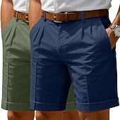 billiga Klassisk-Herr Shorts Linne Shorts Klänning Shorts Sommarshorts Beach Shorts Ficka Elastisk midja Rakt ben Slät Komfort Andningsfunktion Knelängd Ledigt Dagligen Helgdag Mode Affär Vit + Grön Vit + khaki