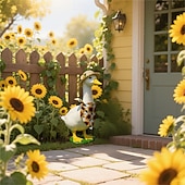 abordables Disfraces de Ganso de Porche-Traje de girasol de verano para ganso de porche grande, conjunto de sombrero de paja y pañuelo, linda ropa de ganso de césped para decoración de jardín al aire libre, estatua de ganso no incluida
