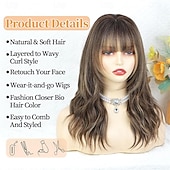 Недорогие Исторические парики-Парик омбре с челкой для женщин, коричневый, смешанный с карамельно-блондинистыми прядями, кудрявые и волнистые парики, многослойная прическа, синтетические парики для повседневной носки и вечеринок,