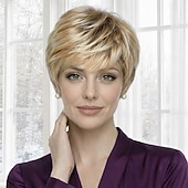 Недорогие старший парик-Элегантный короткий светлый парик-пикси для женщин — текстурированный с мягкими слоями.