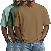 economico T-shirt in maglia waffle-3 pezzi t-shirt da uomo waffle maglietta a maniche corte scollo a V estate tinta unita testurizzata alla moda designer casual multipack maniche raglan casual quotidiano esterno blu bianco maglietta