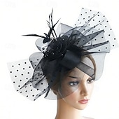 voordelige Fascinators-fascinators Veer Netto Bruiloft Verjaardag Vintage leuke Style Met Veer Tule Helm Hoofddeksels
