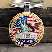  36dílná sada klíčenek na párty k 250. výročí - 12 klíčenek / 12 přáníček / 12 organzových sáčků, 2D plochý design se sochou svobody a orlem, 250 let 1776-2026, ideální jako dárek ke Dni nezávislosti.