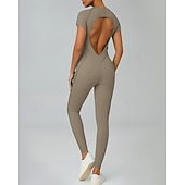 abordables Conjuntos y Monos-Women's Workout Jumpsuit Onesie Solid Color Bodysuit Summer Spring Fall rice white Pink Gym Workout Fitness Yoga Stretchy Breathable Short Sleeve Sport Activewear Stretchy