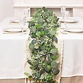 baratos Flor artificial-Conjunto de 4 guirlandas artificiais de eucalipto, 1,80 m de guirlanda de folhagem artificial com folhas de eucalipto prateado para decoração de casamentos, arcos, mesas, paredes, festas e casa.