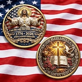  Fede e libertà, moneta commemorativa del 250° anniversario degli Stati Uniti – design cristiano di Gesù, moneta da collezione patriottica, ricordo religioso di ispirazione, regalo "Dio benedica l'America".