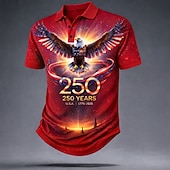  4. Juli 2026 250. Herren Amerikanische US-Flagge Poloshirts Kurzarm Polo-Shirts Revers Lässig Athleisure Alltagskleidung Festival-Outfit 3D-Druck Knöpfe Sommer Frühling Blau Rote Grau