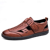 voordelige Casual sandalen-Casual loafers voor heren van imitatieleer – ademend ontwerp met uitsparingen, zachte, gedempte zool, gemakkelijk aan te trekken, elegante schoenen voor elke dag, werk, reizen en buitenactiviteiten.