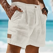 preiswerte Urlaub-Herren Shorts Leinenshorts Sommershorts Strandshorts Baggy-Shorts Tasche Elastischer Bund Einfach Leicht Atmungsaktiv Knielang Outdoor Strand Ferien Urlaub Mode Blau Schwarz Unelastisch