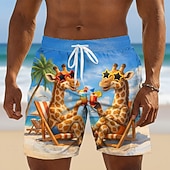  Herren Giraffe Lustig Comic-Tiere Badehosen Badeshorts Boardshorts Mittlere Taille Hawaiianisch Strandurlaub Seitentaschen Netzfutter Elastischer Kordelzug in der Taille Designer Bekleidung