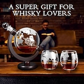 economico Attrezzatura da bar-Set di decanter per whisky da uomo, set di decanter a globo per whisky con 2 bicchieri da whisky a globo incisi per liquori, bourbon, cocktail, vodka, scotch - set di decanter per liquori da 850 ml
