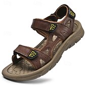 billige Utendørs sandaler-herre brune utendørssandaler justerbare sportssandaler med borrelås åpen tå komfortable tursko for fotturer, reiser, strandferie, camping, utendørseventyr og sommerens daglige bruk
