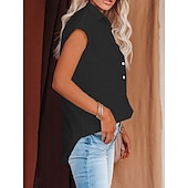 cheap Plain Blouses-Women's Blouse Cotton Shirt Buttons Solid Color Vintage Daily Stylish Short Sleeve Shirt Collar Regular Tops Daily Blue Black White Pink Wine Summer Spring