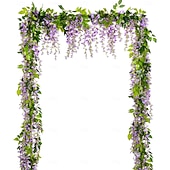 baratos Flor artificial-Guirlanda de flores artificiais de glicínia, 4 peças no total, 8,8 metros de comprimento, flor de seda artificial de glicínia para pendurar em casa, jardim, cerimônia ao ar livre, arco floral de casamento.