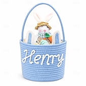 Недорогие Необычные игрушки-Корзинка в виде пасхального кролика, сделанная своими руками, пустая белая хлопковая веревочная сумка для поиска пасхальных яиц с ушками, многоразовое персонализированное подарочное ведерко для детей, малышей, девочек и мальчиков (пустое для самостоятельн