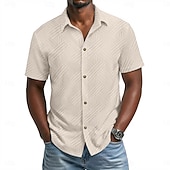 voordelige heren overhemd met knopen-Voor heren Overhemd Normaal shirt Overhemd met knopen Jacquard overhemd Zwart Wit Abrikoos Grijs Licht Blauw Korte mouw Geometrisch Effen Revers Casual Dagelijks Jacquard Kleding Elegant Modieus