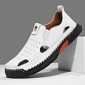 abordables Sandalias casuales-Mocasines casuales de verano de piel sintética para hombre: diseño recortado transpirable, suela flexible y ligera, cómodos para playa, resort, viajes y uso diario.