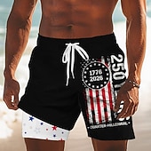  Herren 250. Jahrestag des Unabhängigkeitstages der USA am 4. Juli US Flagge 1776 Gefütterte Shorts 2 in 1 Badeshorts Badeshorts Mittlere Taille Patriotisch Ferien Seitentaschen Mit Kompressionsfutter