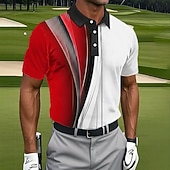 abordables Men's Golf Polo-Men's Geometic Golf Sports Polo Shirts Short Sleeve Polo Shirts Collared Shirts Casual Athleisure Buttons Summer Spring Blue Red Purple
