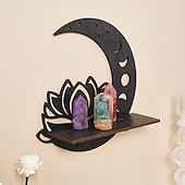 baratos Esculturas-Prateleira decorativa de madeira em formato de lótus vazado, para montagem DIY, prateleira flutuante, ideal para decoração de parede em quartos, despensas e para guardar pequenos objetos.