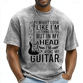  T-shirt graphique homme « Guitare électrique délavée à l'acide » (je joue de la guitare dans ma tête) - coupe classique, manches courtes, col rond, style décontracté - cadeau idéal pour guitariste -