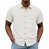 cheap Men's Smart Casual Shirts-Men's Shirt Casual Shirt Button Up Shirt Blue Black White Burgundy Navy Blue Short Sleeve Plain Shirt Collar Casual Daily Front Pocket Clothing Apparel Elegant Fashion Casual