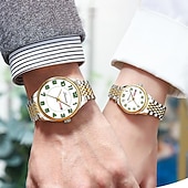 levne Quartz hodinky-Sada párových hodinek pro něj a ni, dvoubarevné luminiscenční hodinky z nerezové oceli s denním kalendářem, ladící sada hodinek pro něj a pro ni, romantický dárek k výročí svatby