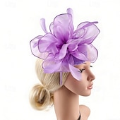 economico Fascinatori-Fascinator Organza Matrimonio Compleanno Elegante Vintage Carino Con Piuma Tulle Copricapo Copricapo