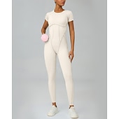 abordables Conjuntos y Monos-Women's Workout Jumpsuit Onesie Solid Color Bodysuit Summer Spring Fall rice white Pink Gym Workout Fitness Yoga Stretchy Breathable Short Sleeve Sport Activewear Stretchy