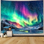 abordables Tapices de pared-Deep Blue Purple Galaxy Nebula Wall Tapestry Starry Night Sky Outer Space Ethereal Glow Cosmic Wall Hanging for Bedroom Living Room Dorm Aesthetic Backdrop