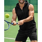 billige Herreskjorte-Herre Ensfarget Treningstank topp Sportstopp Ermeløs Ta igjen glidelåsen Med hette Hurtigtørkende Stretch Fukttransport Pustende Tennis Golfsko Pickleball Med hette Vest Mørkegrå Svart Rød Tennis klær