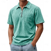 halpa Miesten klassinen poolopaita-SoftFade™ Miesten Vetoketjullinen Polo 100% Puuvillaa Happopesu Paita Rentoa Päivittäinen Käyttö Neljännes Vetoketju Lyhythihainen Muoti Perus Yksinkertainen Denim Tasku Haalistunut Kesä Kevät