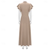 abordables Vestidos de los años 20-Vintage Rugido 20s 1920s Longitud Larga Vestidos Vestido Flapper Mangas cortas El gran Gatsby charlestón Color sólido Corte A Escote en Pico Disfraz Mujer Víspera de Todos los Santos Carnaval bar