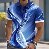 abordables Polo geométrico para hombre-Hombre Geométrico Línea Camisetas polo Manga Corta Camisas de polo Camisas con cuello Casual Ropa Deportiva Botones Primavera verano Azul Piscina Negro Morado