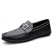 abordables Mocassins décontractés-Mocassins bleus pour homme en similicuir – chaussures habillées classiques à enfiler, style décontracté chic, pour le bureau, la conduite et le quotidien