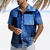 abordables Diseño Geométrico-Hombre Geométrico Bloque de color Retazos Camisa Camisa de verano Abotonar la camisa Manga Corta Moda informal Exterior Vacaciones Uso Diario Verano Primavera Cuello Vuelto Impresión 3D camisas con