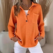 preiswerte Einfache Kapuzenpullover-Damen Pullover Sweatshirt Knöpfe Einfach Lässig Langarm Revers Normale Oberteile Straße Alltagskleidung Blau Weiß Rosa Dunkelpink Purpur Frühling Herbst Winter