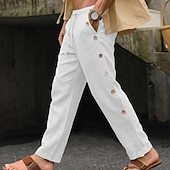 economico retrò-Per uomo Pantaloni di Lino Pantaloni Estivi Coulisse Elastico in vita Bottone laterale Semplice Confortevole Traspirante Lunghezza intera Casuale Quotidiano All'aperto Vacanza Classico Nero Bianco