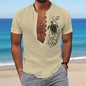 ieftine Print oceanic-Bărbați Scoică Țestoase Creaturi marine Cămașă popover Cămașă cu guler bandă Cămașă hawaiană Manșon scurt Hawaiană Casual Zilnic Vacanta la plaja Vară Primăvară Fără Guler Imprimare 3D Albastru