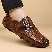 tanie Buty casual slip-on-Brązowe, męskie, codzienne buty z wytłoczonym wzorem imitującym skórę krokodyla, zapinane na klamrę, wygodne mokasyny, modne, wsuwane obuwie do noszenia na co dzień, do noszenia w sytuacjach biznesowych, na podróże, do biura, na imprezy i do eleganckich s