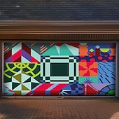 cheap Garage &amp; Door Banners-2026 Global Soccer Tournament Abstract Geometric Shapes Colorful Mosaic Patchwork Garage Door Banner Mural Outdoor House Yard Decor Modern Art Sports Fan Celebration Backdrop Large Sign