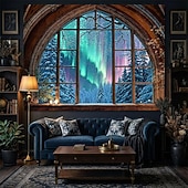 cheap Wall Tapestries-Spaceship Porthole View Outer Space Galaxy Universe Ringed Planet Nebula Stars Icy Moon Landscape Sci-Fi Window Wall Tapestry Hanging for Gaming Room Decor Bedroom Office Backdrop
