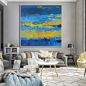cheap Landscape Paintings-Hand Painted Original Blue Yellow Art Abstract Painting Contemporary Abstract Art Large Abstract Painting Extra Large Texture Abstract Art