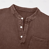 olcso Alkalmi Henley póló-Férfi Henley ing 100% Cotton Acid Wash ing Póló póló Hosszú ujj Régies (Vintage) Retró Alkalmi Régies stílus Kimosva Henley Hétköznapi Tavasz Ősz Minden évszak Sötétbarna Fekete Rózsaszín Henley póló