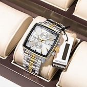 preiswerte Quarz-Uhren-866 brandneue quadratische Herrenuhr aus Edelstahl, multifunktional, mit Leuchtzeigern, wasserdicht, Business-Quarzuhr