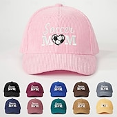 abordables Partido de Fútbol Mundial 2026-Gorra de béisbol bordada para mamá futbolera: gorra vintage ajustable de pana con forma de corazón para papá con abertura para cola de caballo para partidos de fútbol de verano, gorra deportiva informal para exteriores.