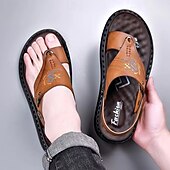 abordables Sandalias de Vacaciones-Sandalias de hombre de piel sintética marrón: calzado informal de verano, correa ajustable, ideales para viajes al aire libre y para el día a día.