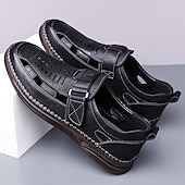 abordables Sandalias casuales-Zapatos casuales de piel sintética para hombre: parte superior perforada transpirable, comodidad sin cordones, estilo veraniego ligero, perfectos para salidas informales, uso diario y entornos de oficina relajados.