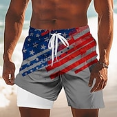 Herr 4 juli USA:s 250-årsjubileum USA: s flagga Fodrade shorts 2 i 1 simshorts Badshorts Medium Midja Patriotisk Helgdag Sidfickor Med kompressionsfoder Elastisk dragsko i midjan Designer Kläder